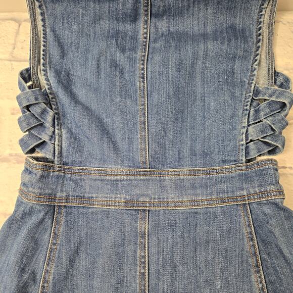 Pacsun Denim Cutout Dress Button Front Raw Hem size Small - Picture 11 of 16